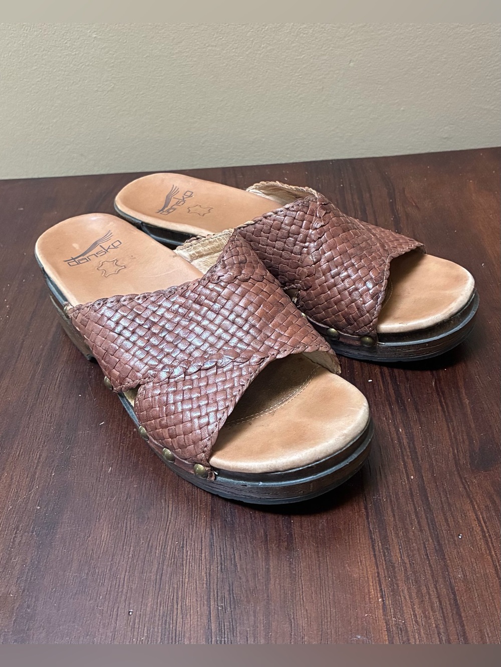 Dansko Mika Platform Studded Slide Sandal, Brown, Women’s Size 37